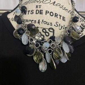 Chunky Multi-Drop Statement Necklace in Black, Gray & Clear -